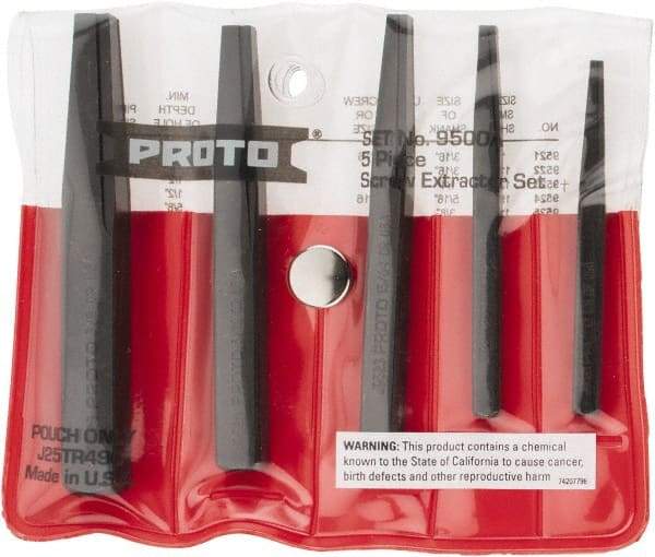 Proto - 5 Piece Screw Extractor Set - Screw Range 3/16 to 3/4" - Benchmark Tooling