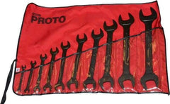 Proto - 10 Piece, 5/16" x 3/8" to 1-1/2" x 1-5/8", Open End Wrench Set - Inch Measurement Standard, Black Oxide Finish, Comes in Nylon Roll - Benchmark Tooling