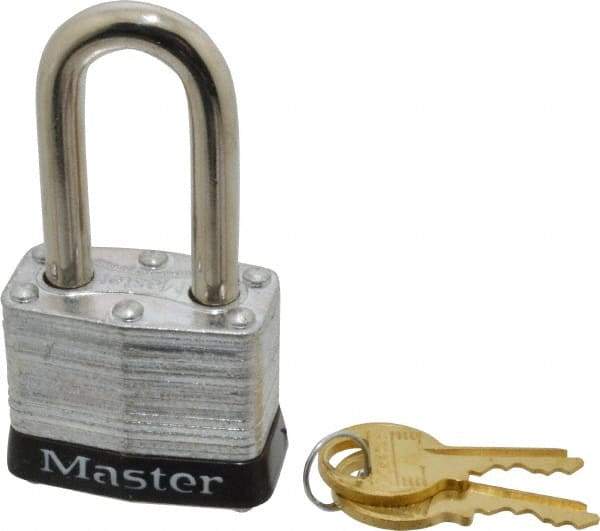 Master Lock - Keyed Different Retaining Key Conductive Lockout Padlock - 1-1/2" Shackle Clearance, 9/32" Shackle Diam, 1-1/4" Body Height x 1-9/16" Body Width, Black, 4 Pins - Benchmark Tooling