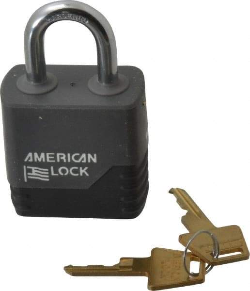 American Lock - 1-1/8" Shackle Clearance, Keyed Different Padlock with Weather Cover - 5/16" Shackle Diam, Aluminum - Benchmark Tooling