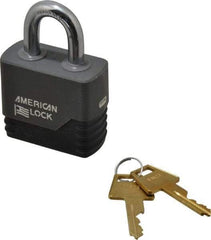 American Lock - 1-1/8" Shackle Clearance, Keyed Different Padlock with Weather Cover - 3/8" Shackle Diam, Aluminum - Benchmark Tooling