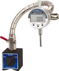 Fowler - 0.0005" Graduation, 0-15-0 Dial Reading, Electronic Indicator & Base Kit - 0.01mm Resolution, 1-1/4" Base Length x 1-1/4" Base Height, 1.26" Base Diam, 2-1/4" Dial Diam - Benchmark Tooling