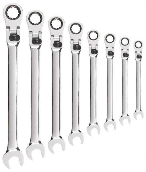 GearWrench - 8 Piece, 5/16" to 3/4", Combination Wrench Set - Inch Measurement Standard, Chrome Finish, Comes in Tray - Benchmark Tooling