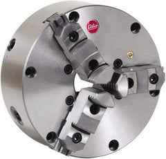 Atlas Workholding - 3 Jaws, 10" Diam, Self Centering Manual Lathe Chuck - Plain Back Mount Spindle, Adjustable, Reversible, 2,500 Max RPM, 2.86" Through Hole Diam, Cast Iron - Benchmark Tooling