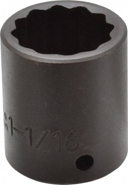 Proto - 1/2" Drive 1-1/16" Standard Impact Socket - 12 Points, 1-3/4" OAL - Benchmark Tooling