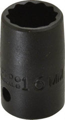 Proto - 1/2" Drive 16mm Standard Impact Socket - 12 Points, 1-1/2" OAL - Benchmark Tooling