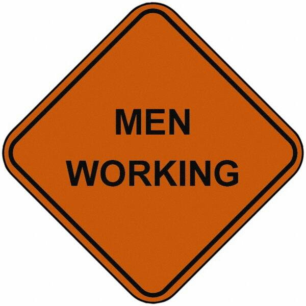 PRO-SAFE - "Men Working", 48" Wide x 48" High, Nylon Construction Roadway Signs - Orange, Square, Sign Stand Mount - Benchmark Tooling