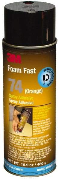 3M - 24 oz Aerosol Orange Spray Adhesive - High Tack, 170°F Heat Resistance, 40 Sq Ft Coverage, Medium Strength Bond, 15 min Max Bonding Time, Flammable, Series 74 - Benchmark Tooling