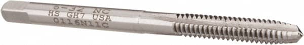 Hertel - #6-32 UNC 3 Flute Bright Finish High Speed Steel Straight Flute Standard Hand Tap - Plug, Right Hand Thread, 2" OAL, 11/16" Thread Length, H7 Limit, 0.003" Oversize - Exact Industrial Supply