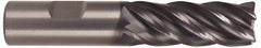 Kennametal - 3/4", 1-1/2" LOC, 3/4" Shank Diam, 4" OAL, 5 Flute, Solid Carbide Square End Mill - Single End, AlTiN Finish, Spiral Flute, 38° Helix, Right Hand Cut, Right Hand Flute, Series UDDE - Benchmark Tooling