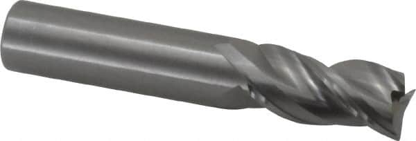 Kennametal - 5/8" Diam, 1-1/4" LOC, 3 Flute Solid Carbide Roughing & Finishing Square End Mill - Uncoated, 3-1/2" OAL, 5/8" Shank Diam, Straight Shank, 38° Helix, Centercutting, Regular Length - Benchmark Tooling