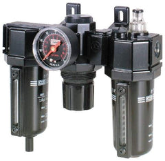 ARO/Ingersoll-Rand - 1/4" NPT Port Compact 2 Piece Filter/Regulator-Lubricator FRL Unit - Metal Bowl, 58 SCFM, 250 Max psi, 8.15" High x 4.409" Long, Manual Drain - Benchmark Tooling