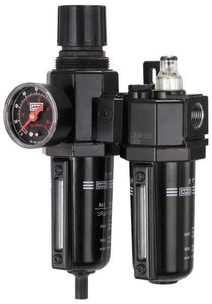 ARO/Ingersoll-Rand - 1/2" NPT Port Standard 2 Piece Filter/Regulator-Lubricator FRL Unit - Metal Bowl, 120 SCFM, 250 Max psi, 9.95" High x 5.724" Long, Manual Drain - Benchmark Tooling