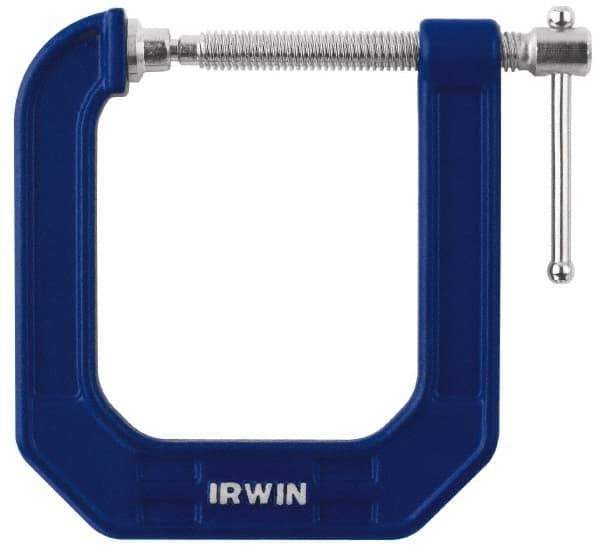 Irwin - Regular-Duty 2" Max Opening, 3-1/2" Throat Depth, Cast Iron Standard C-Clamp - 600 Lb Capacity, 0" Min Opening, Deep Throat - Benchmark Tooling