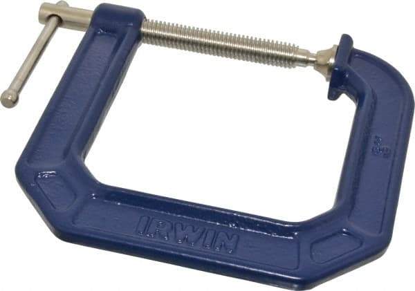 Irwin - Regular-Duty 3" Max Opening, 4-1/2" Throat Depth, Cast Iron Standard C-Clamp - 750 Lb Capacity, 0" Min Opening, Deep Throat - Benchmark Tooling