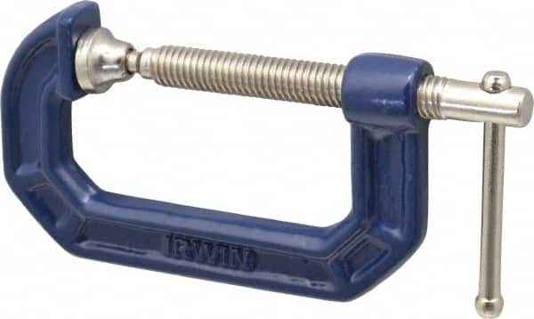 Irwin - Regular-Duty 2" Max Opening, 1-5/16" Throat Depth, Cast Iron Standard C-Clamp - 600 Lb Capacity, 0" Min Opening, Standard Throat Depth - Benchmark Tooling