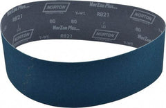 Norton - 4" Wide x 36" OAL, 80 Grit, Zirconia Alumina Abrasive Belt - Zirconia Alumina, Medium, Coated, Y Weighted Cloth Backing, Dry, Series R821 - Benchmark Tooling