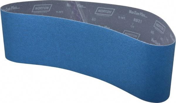 Norton - 6" Wide x 48" OAL, 60 Grit, Zirconia Alumina Abrasive Belt - Zirconia Alumina, Medium, Coated, Y Weighted Cloth Backing, Dry, Series R821 - Benchmark Tooling