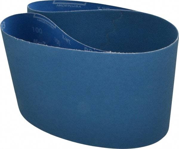 Norton - 6" Wide x 48" OAL, 100 Grit, Zirconia Alumina Abrasive Belt - Zirconia Alumina, Fine, Coated, X Weighted Cloth Backing, Series R823 - Benchmark Tooling