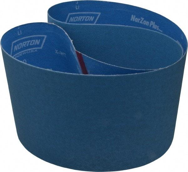 Norton - 6" Wide x 48" OAL, 120 Grit, Zirconia Alumina Abrasive Belt - Zirconia Alumina, Fine, Coated, X Weighted Cloth Backing, Series R823 - Benchmark Tooling