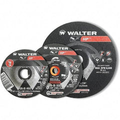 WALTER Surface Technologies - 30 Grit, 9" Wheel Diam, 1/8" Wheel Thickness, Type 27 Depressed Center Wheel - Aluminum Oxide, Resinoid Bond, 6,600 Max RPM - Benchmark Tooling