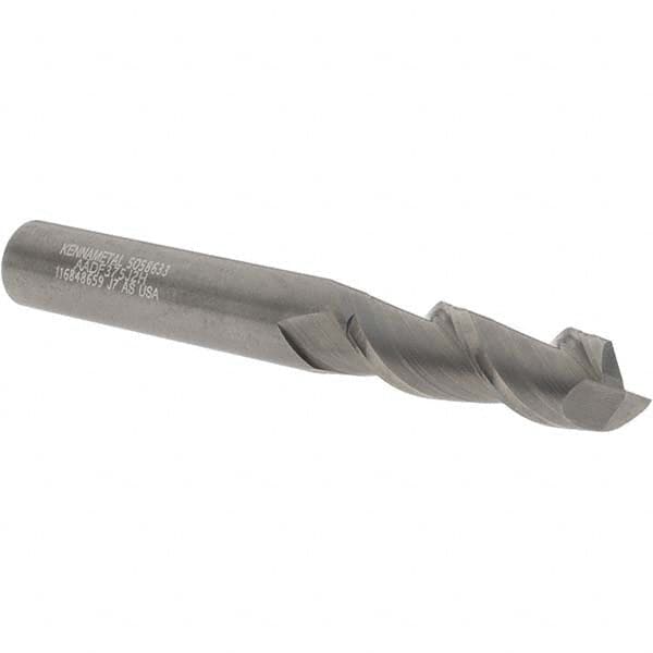 Kennametal - 3/8", 1-1/8" LOC, 3/8" Shank Diam, 3" OAL, 2 Flute, Solid Carbide Square End Mill - Single End, Uncoated, Spiral Flute, 45° Helix, Centercutting, Right Hand Cut, Right Hand Flute, Series AADF - Benchmark Tooling