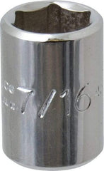 Proto - 7/16", 1/4" Drive, Standard Hand Socket - 6 Points, 7/8" OAL, Chrome Finish - Benchmark Tooling