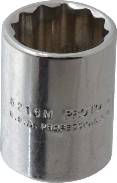 Proto - 3/8" Drive, Standard Hand Socket - 12 Points, 1-1/8" OAL, Chrome Finish - Benchmark Tooling
