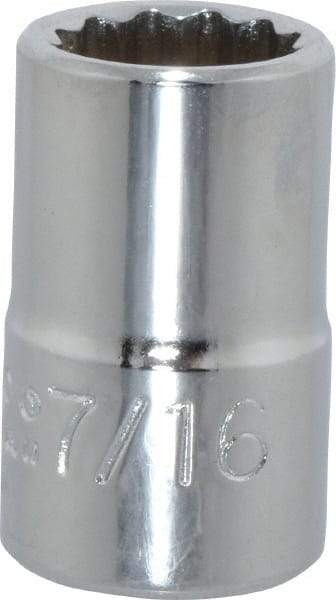 Proto - 7/16", 3/8" Drive, Standard Hand Socket - 12 Points, 1-3/32" OAL, Chrome Finish - Benchmark Tooling