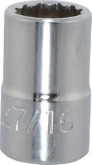 Proto - 7/16", 3/8" Drive, Standard Hand Socket - 12 Points, 1-3/32" OAL, Chrome Finish - Benchmark Tooling