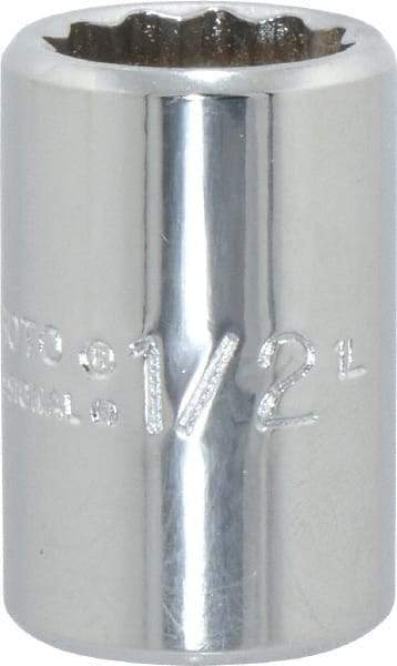 Proto - 1/2", 3/8" Drive, Standard Hand Socket - 12 Points, 1-1/8" OAL, Chrome Finish - Benchmark Tooling