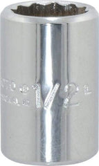 Proto - 1/2", 3/8" Drive, Standard Hand Socket - 12 Points, 1-1/8" OAL, Chrome Finish - Benchmark Tooling