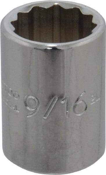 Proto - 9/16", 3/8" Drive, Standard Hand Socket - 12 Points, 1-1/8" OAL, Chrome Finish - Benchmark Tooling