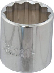 Proto - 1", 3/8" Drive, Standard Hand Socket - 12 Points, 1-3/8" OAL, Chrome Finish - Benchmark Tooling