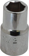 Proto - 1/2", 1/2" Drive, Standard Hand Socket - 6 Points, 1-31/64" OAL, Chrome Finish - Benchmark Tooling