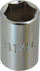 Proto - 11/16", 1/2" Drive, Standard Hand Socket - 6 Points, 1-1/2" OAL, Chrome Finish - Benchmark Tooling