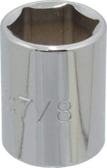Proto - 7/8", 1/2" Drive, Standard Hand Socket - 6 Points, 1-9/16" OAL, Chrome Finish - Benchmark Tooling