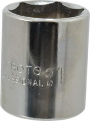 Proto - 1", 1/2" Drive, Standard Hand Socket - 6 Points, 1-9/16" OAL, Chrome Finish - Benchmark Tooling