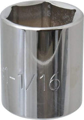 Proto - 1-1/16", 1/2" Drive, Standard Hand Socket - 6 Points, 1-41/64" OAL, Chrome Finish - Benchmark Tooling