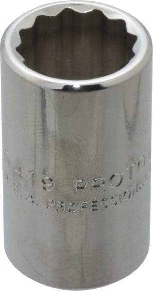 Proto - 19/32", 1/2" Drive, Standard Hand Socket - 12 Points, 1-1/2" OAL, Chrome Finish - Benchmark Tooling