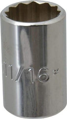 Proto - 11/16", 1/2" Drive, Standard Hand Socket - 12 Points, 1-1/2" OAL, Chrome Vanadium, Chrome Finish - Benchmark Tooling