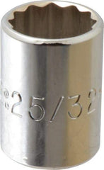 Proto - 25/32", 1/2" Drive, Standard Hand Socket - 12 Points, 1-1/2" OAL, Chrome Finish - Benchmark Tooling