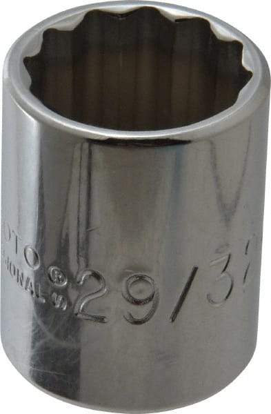 Proto - 29/32", 1/2" Drive, Standard Hand Socket - 12 Points, 1-9/16" OAL, Chrome Finish - Benchmark Tooling