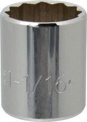 Proto - 1-1/16", 1/2" Drive, Standard Hand Socket - 12 Points, 1-5/8" OAL, Chrome Finish - Benchmark Tooling