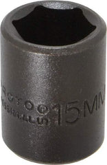 Proto - 3/8" Drive 15mm Standard Impact Socket - 6 Points, 1-3/32" OAL - Benchmark Tooling
