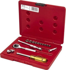 Proto - 15 Piece 1/4" Drive Socket Set - 6 Points, 3/16" to 9/16" Range, Inch Measurement Standard - Benchmark Tooling