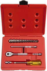 Proto - 17 Piece 1/4" Drive Socket Set - 6 Points, 4mm to 14mm Range, Metric Measurement Standard - Benchmark Tooling