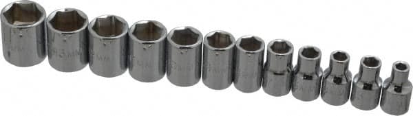 Proto - 12 Piece 1/4" Drive Socket Set - 6 Points, 4mm to 14mm Range, Metric Measurement Standard - Benchmark Tooling