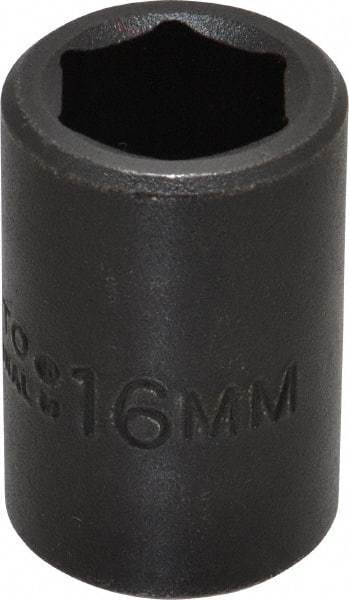 Proto - 1/2" Drive 16mm Standard Impact Socket - 6 Points, 1-1/2" OAL - Benchmark Tooling