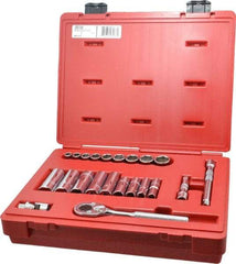 Proto - 22 Piece 3/8" Drive Socket Set - 6 Points, 3/8" to 7/8" Range, Inch Measurement Standard - Benchmark Tooling